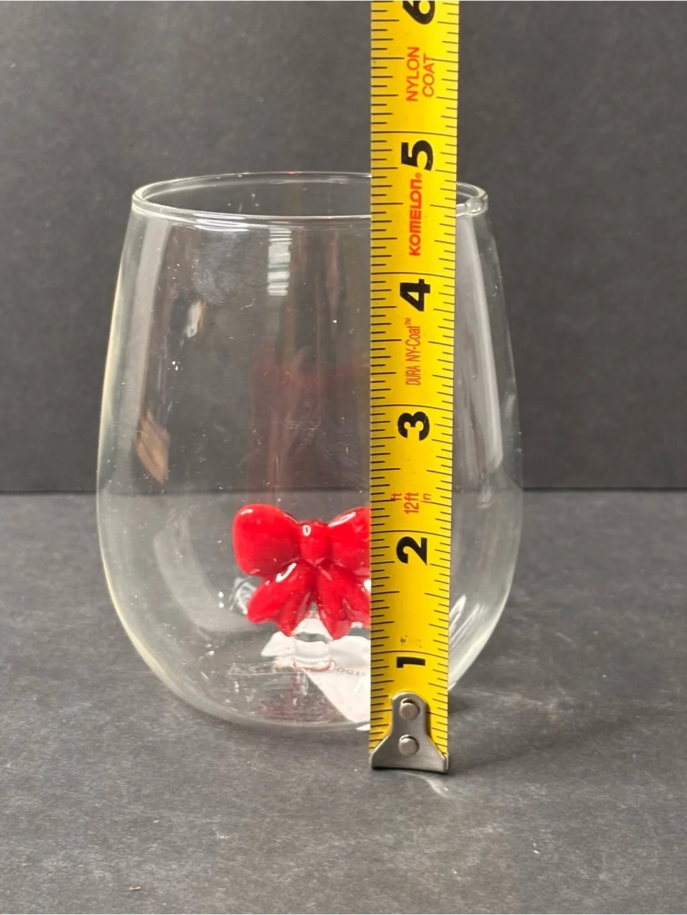 Anthropologie Jolly Icon Stemless Wine Glass Red Bow NWT